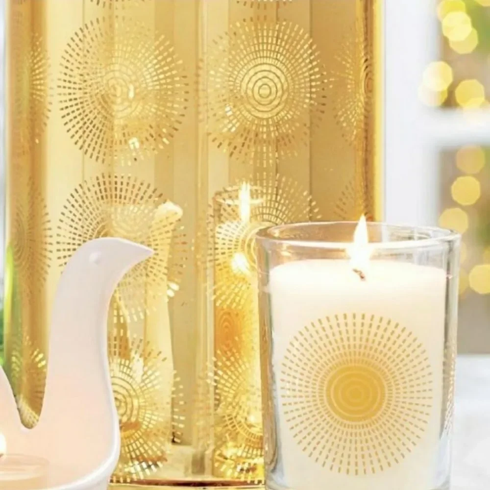 🩵NIB Partylite Gold Santorini Tealight Tree Candle Hurricane - Picture 2 of 13